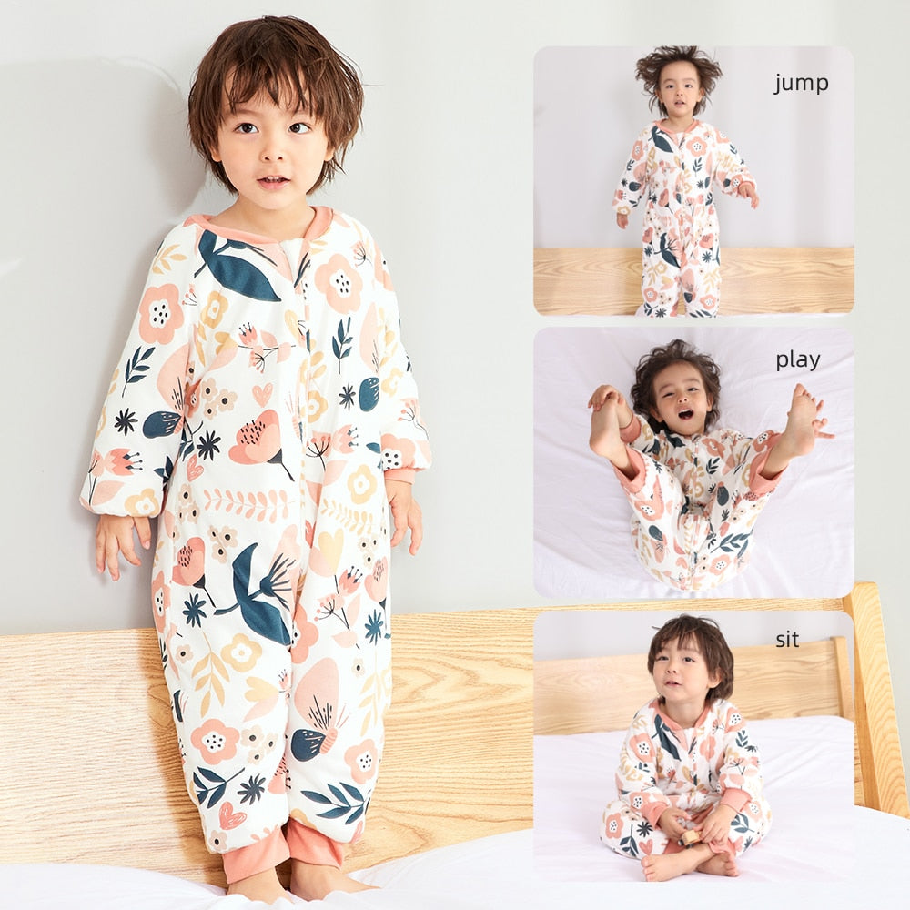 Baby Sleeping Bag Cute Flowers Print Toddler Sleepwear Walk Play Pajamas 2.5Tog Thick Winter Keep Warm Sleepsack 1-4 Years