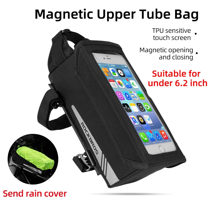 ROCKBROS Bicycle Bag Waterproof Touch Screen Cycling Bag Top Front Tube Frame MTB Road Bike Bag 6.5 Phone Case Bike Accessories