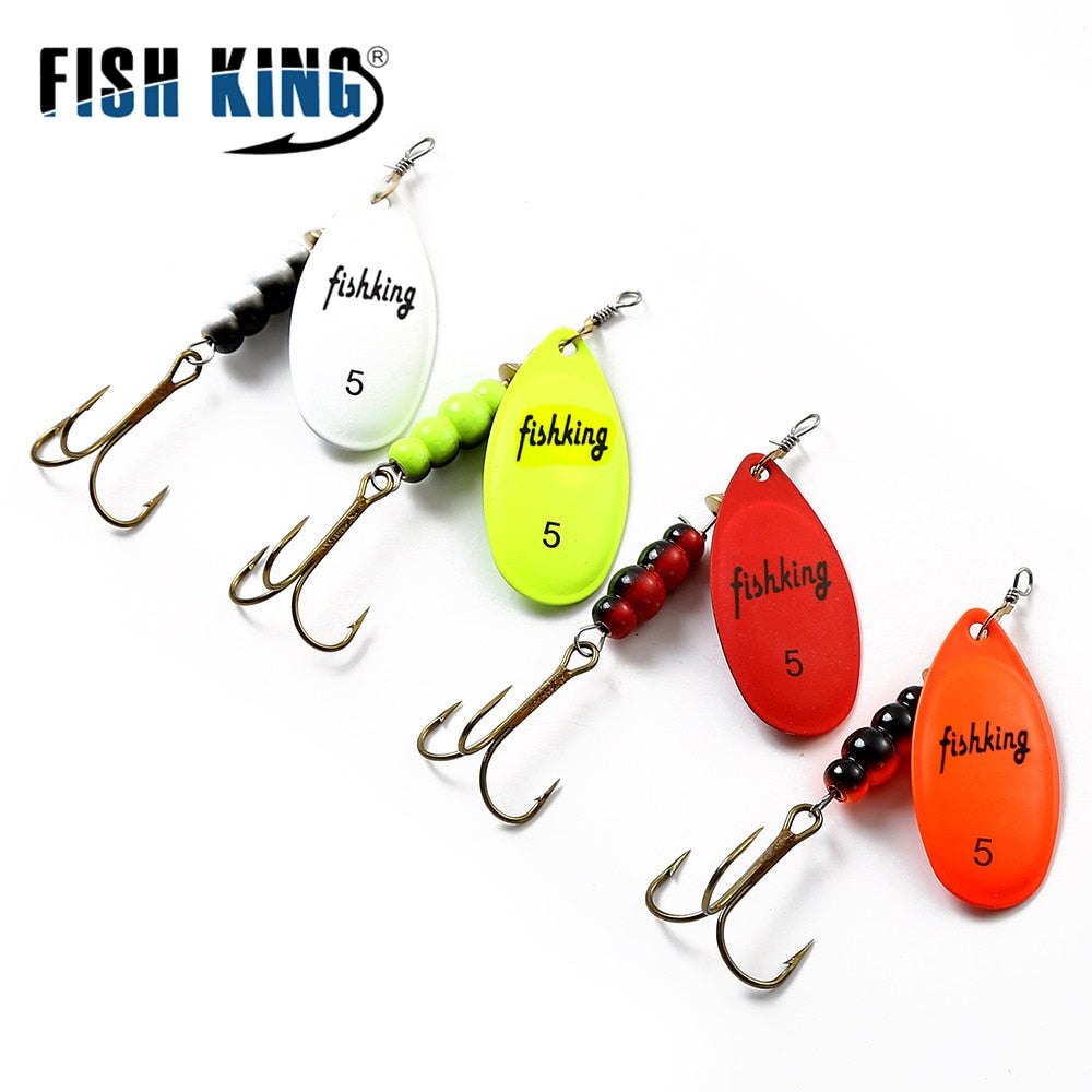 FISH KING Spinner Bait 3.9g 4.6g 7.4g 10.8g 15g Rotating Spinners Spoon Lures pike Metal With Treble Hooks Fishing Lure