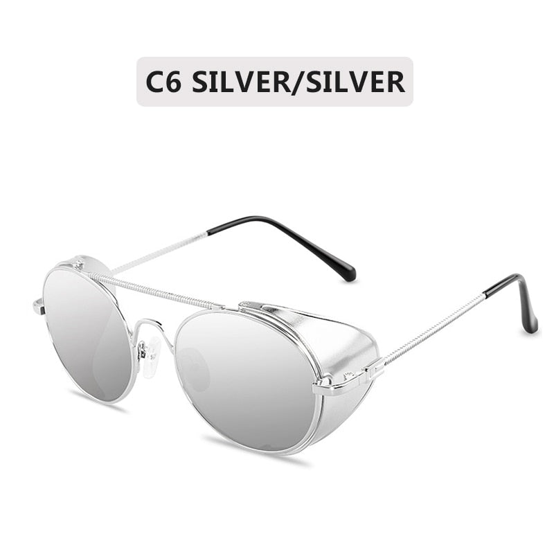 Retro Steampunk Style Sunglasses Men Women Brand Designer  Round Metal Frame Punk Metal Shields Lens Sun Glasses Gafas de Sol