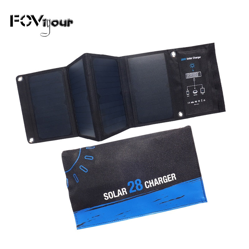 Fovigour 28W Solar Charger 3 USB Ports Foldable Portable Solar Phone Charger with SunPower Solar Panel for Smartphone