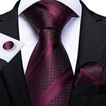 New Design Wedding Men Tie Red  Solid Striped Paisley Neckties For Men Business Dropshipping DiBanGu Hanky Cufflinks Tie Set