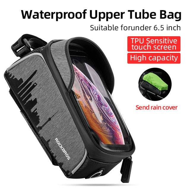 ROCKBROS Bike Bag Front Phone Bicycle Bag For Bicycle Tube Waterproof Touch Screen Saddle Package For 6.5Inch Bike Accessories