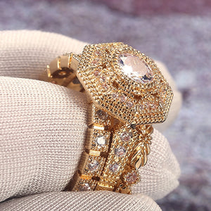 Huitan Trendy Luxury 3 PC Bridal Ring Sets Noble Royal Golden Color With Cubic Zircon Stone Factory Wholesale Women Midi Ring