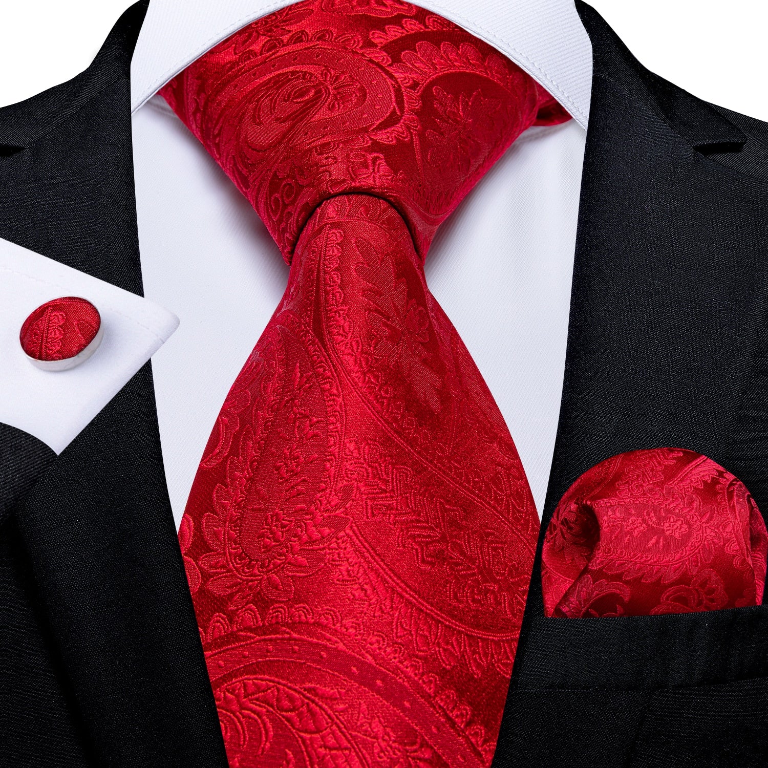 New Design Wedding Men Tie Red  Solid Striped Paisley Neckties For Men Business Dropshipping DiBanGu Hanky Cufflinks Tie Set