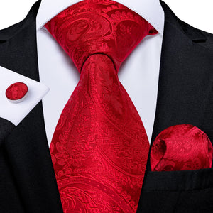 New Design Wedding Men Tie Red  Solid Striped Paisley Neckties For Men Business Dropshipping DiBanGu Hanky Cufflinks Tie Set