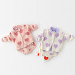 Spring Autumn Infant Baby Girls Knit Long Sleeve Loving Heart Coat + Rompers Clothing Sets Kids Girls Suit Clothes 0-2Yrs