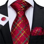 New Design Wedding Men Tie Red  Solid Striped Paisley Neckties For Men Business Dropshipping DiBanGu Hanky Cufflinks Tie Set