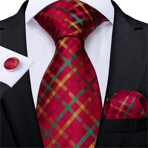 New Design Wedding Men Tie Red  Solid Striped Paisley Neckties For Men Business Dropshipping DiBanGu Hanky Cufflinks Tie Set