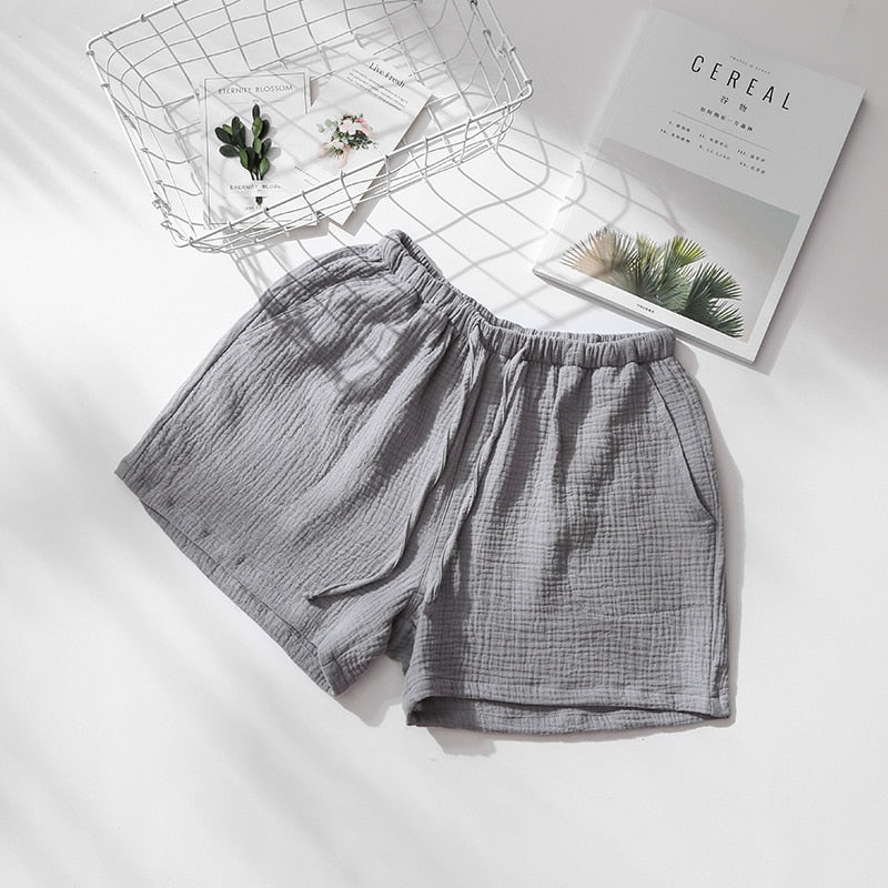 Summer Couple Sleep Pants Cotton Crepe Nightwear for Men and Women Pajama Shorts Elastic Waist Sleep Bottoms Sleeping Shorts