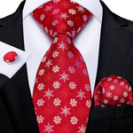 Mens Christmas Tie Set Red Blue 8cm Wide Silk Neck Tie Gift For Men Wedding Accessories