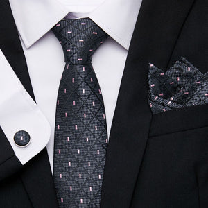 Men`s Tie Silk Red Plaid print Jacquard Woven Tie + Hanky + Cufflinks Sets For Formal Wedding Business Party Free Postage