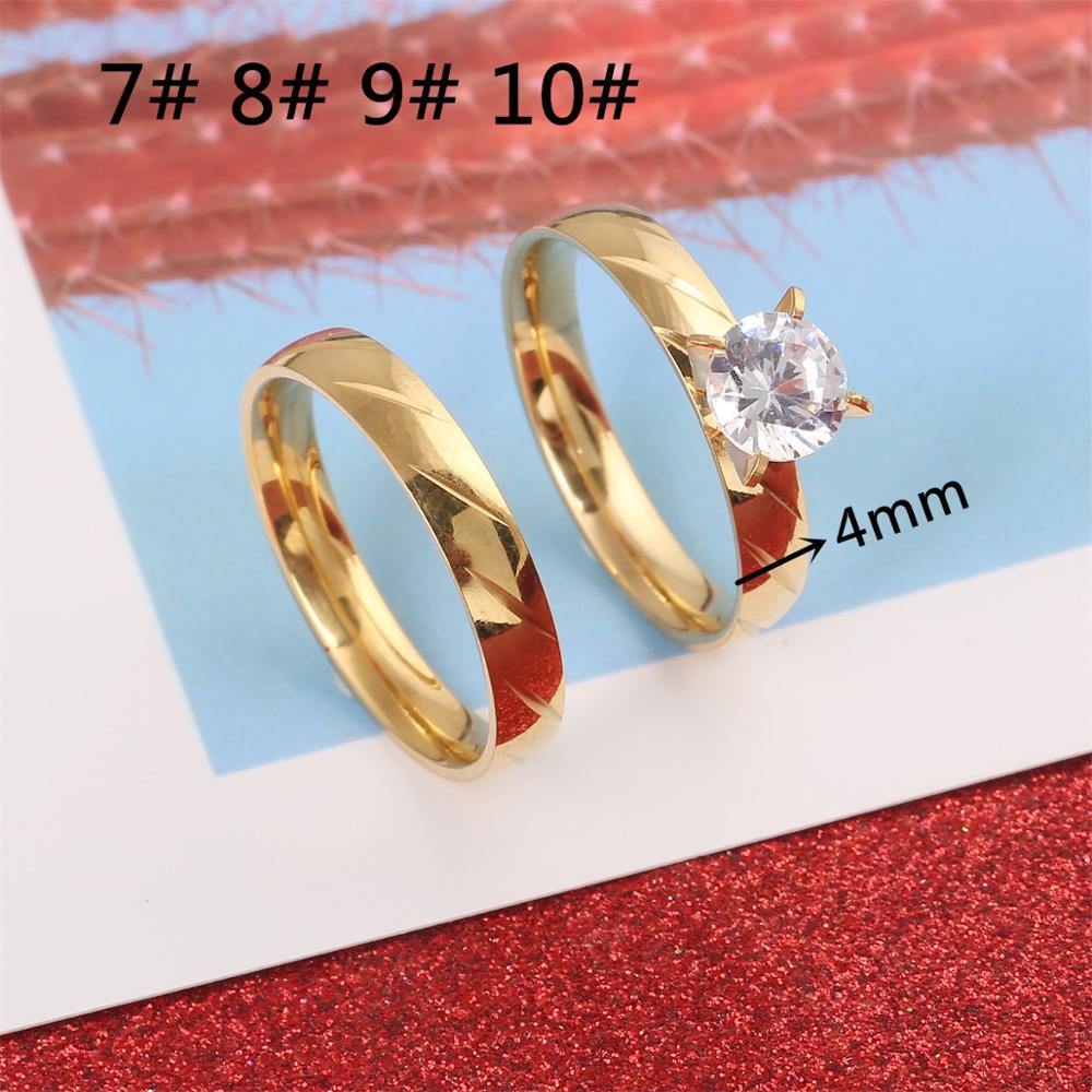 Stainless Steel Gold Color Luxury Female Bridal Wedding Ring Set Fashion Jewelry Promise Stone Engagement Rings For Women