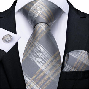 DiBanGu Designer Mens Wedding Tie Gold Black Striped Silk Neck Ties For Men Hanky Cufflinks Set Business Party Gravatas