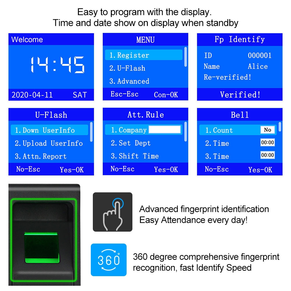 Biometric Fingerprint RFID Access Control Keypad System Electronic USB Time Clock Recorder Attendance Machine +10 Keyfobs Card