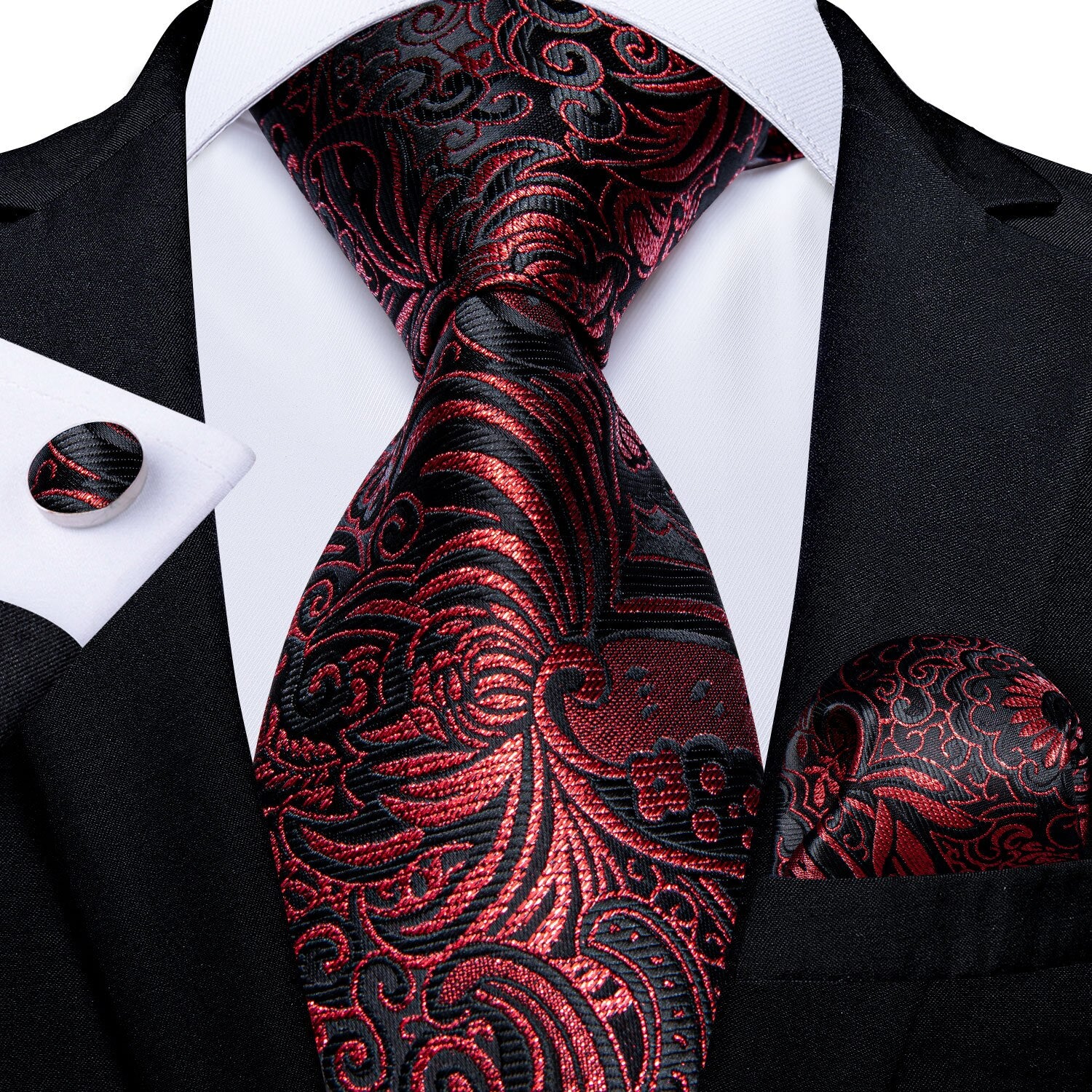 New Design Wedding Men Tie Red  Solid Striped Paisley Neckties For Men Business Dropshipping DiBanGu Hanky Cufflinks Tie Set