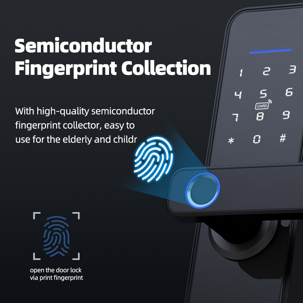 Zemismart Tuya WiFi Smart Electronic Lock Biometric Fingerprint Cylinder Intelligent Security Door Lock Encryption Keys IC Cards