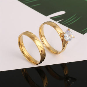 Stainless Steel Gold Color Luxury Female Bridal Wedding Ring Set Fashion Jewelry Promise Stone Engagement Rings For Women