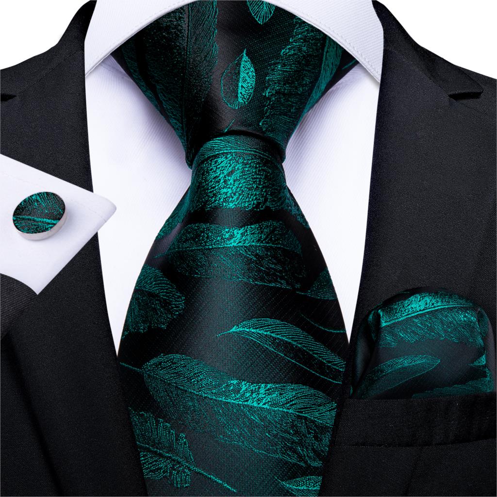 Gift Men Tie Teal Green Paisley Novelty Design Silk Wedding Tie for Men Handky cufflink Tie Set DiBanGu Party Business Fashion