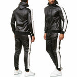 ZOGAA Men&#39;s PU Leather Hoodies Set 2 Piece Casual Sweatsuit Hooded Jacket and Pants Jogging Suit Tracksuits