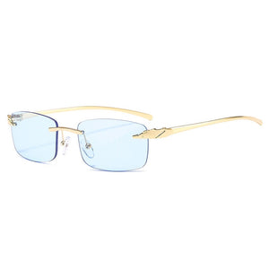 SO&amp;EI Vintage Unique Cheetah Rimless Rectangle Sunglasses Women Candy Colors Clear Lens Eyewear Brand Designer Men Sun Glasses