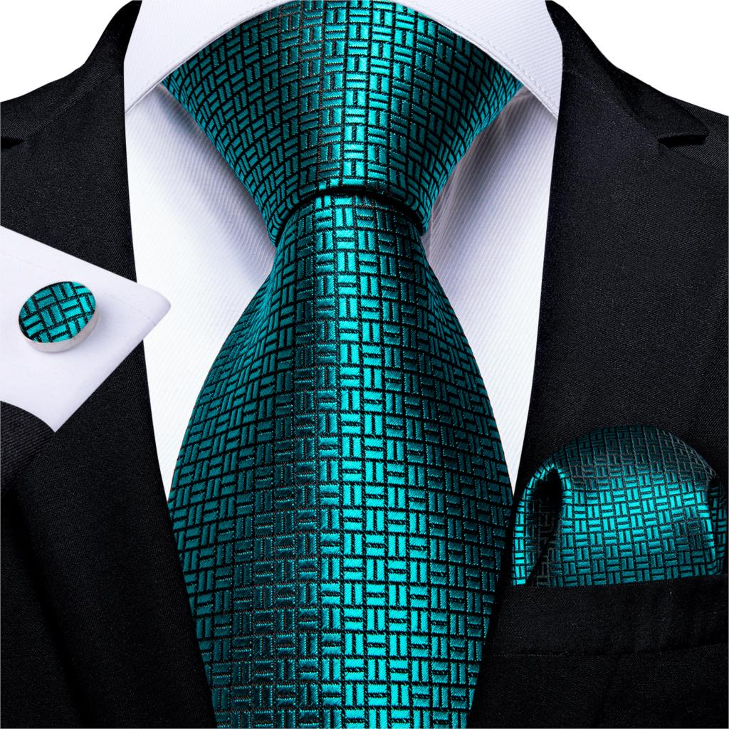 Gift Men Tie Teal Green Paisley Novelty Design Silk Wedding Tie for Men Handky cufflink Tie Set DiBanGu Party Business Fashion