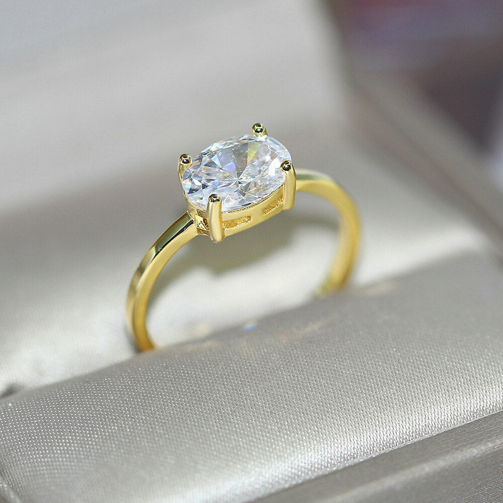 Wedding Dating Ring For Women Simple Solitaire Ring With Oval Candy Stone Zircon Gold Color Engagement Gift Fashion Jewelry R865