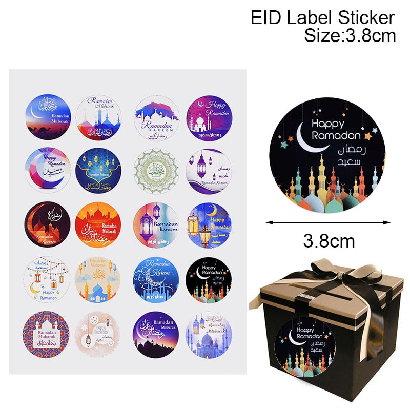 60/120pcs Ramadan EID Mubarak Decorations Paper Sticker Gift Lable Seal Sticker Islamic Muslim Eid al-fitr Decoration Supplies