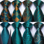 Gift Men Tie Teal Green Paisley Novelty Design Silk Wedding Tie for Men Handky cufflink Tie Set DiBanGu Party Business Fashion
