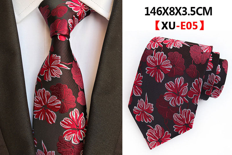 Men&#39;s Fashion Tie 8cm Silk Classic Necktie Yellow Blue Plaid Striped Flower Ties Business Wedding Mans Neckwear Gift Accessories