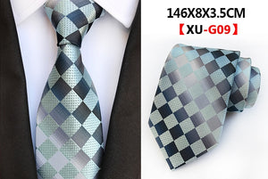 Men&#39;s Fashion Tie 8cm Silk Classic Necktie Yellow Blue Plaid Striped Flower Ties Business Wedding Mans Neckwear Gift Accessories