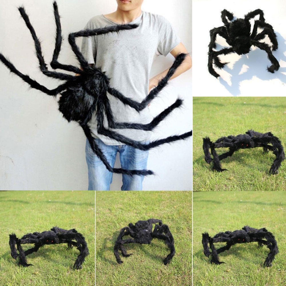 1Pcs 30cm,50cm,75cmSuper big plush spider made of wire and plush black and multicolour style for party or halloween decorations