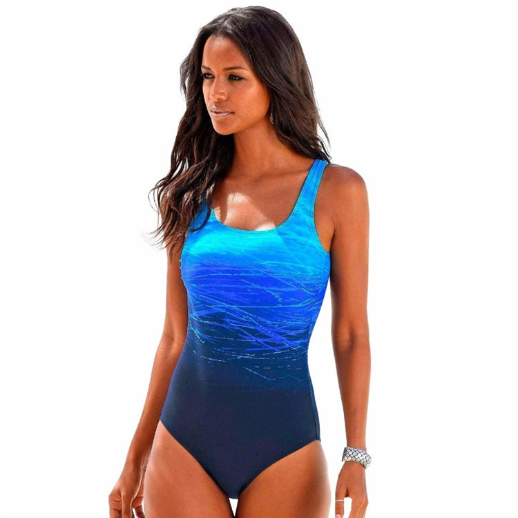 Mujer Mayo Push Up Swimwear Criss Cross Back One-piece Beach Bathing Suit Gradient Print Plavky Sexy One Piece Women Swimsuit