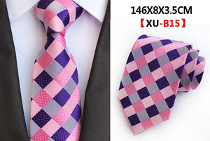 Men&#39;s Fashion Tie 8cm Silk Classic Necktie Yellow Blue Plaid Striped Flower Ties Business Wedding Mans Neckwear Gift Accessories