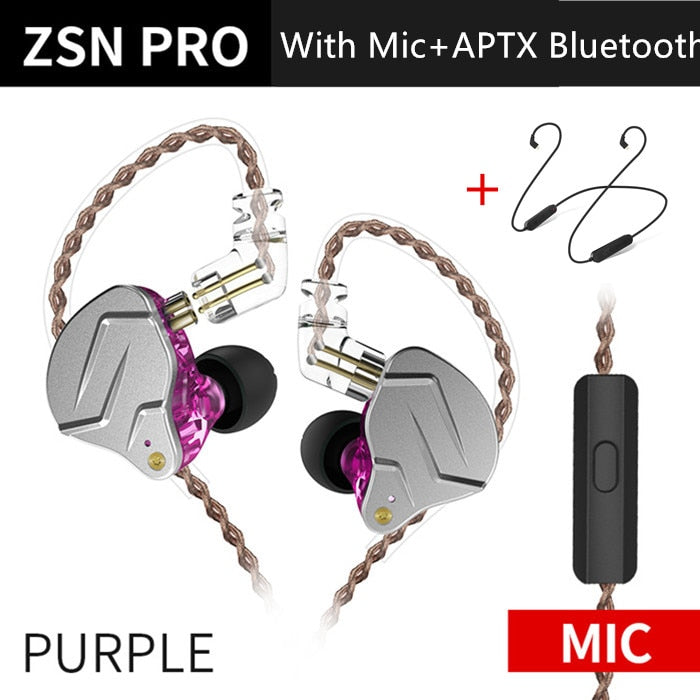 KZ ZSN Pro In Ear Earphones Hybrid technology 1BA+1DD HIFI Bass Metal Earbuds Sport Noise Cancelling Headset Monitor