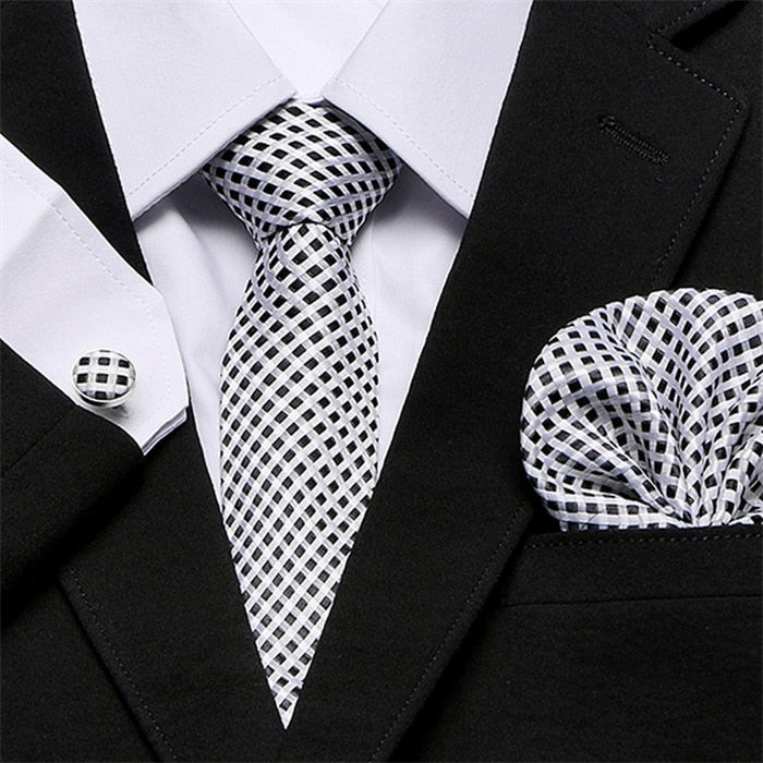 Men`s Tie Silk Red Plaid print Jacquard Woven Tie + Hanky + Cufflinks Sets For Formal Wedding Business Party Free Postage