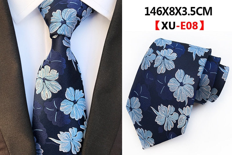 Men&#39;s Fashion Tie 8cm Silk Classic Necktie Yellow Blue Plaid Striped Flower Ties Business Wedding Mans Neckwear Gift Accessories