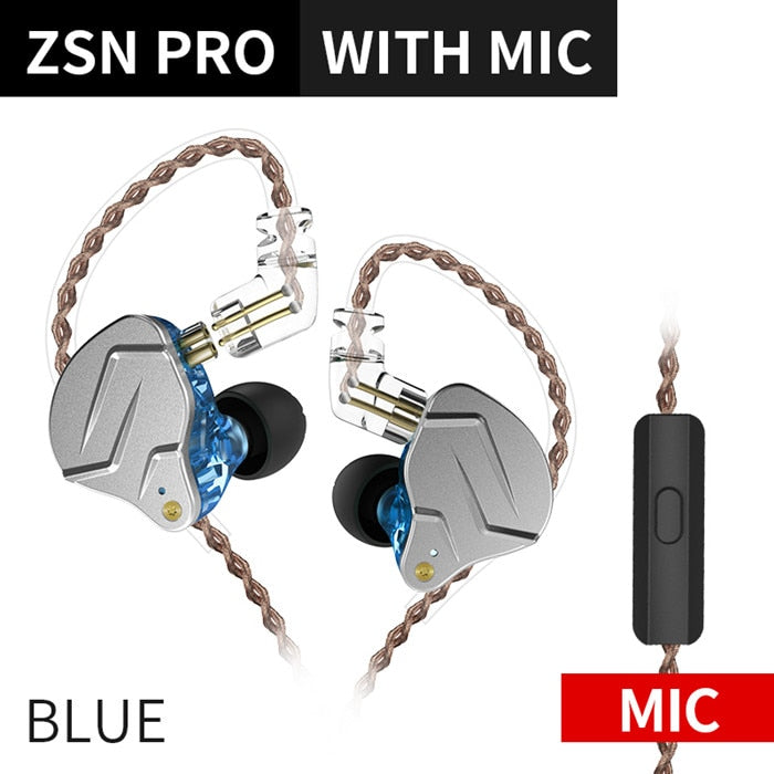 KZ ZSN Pro In Ear Earphones Hybrid technology 1BA+1DD HIFI Bass Metal Earbuds Sport Noise Cancelling Headset Monitor