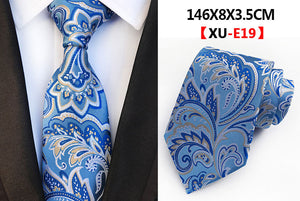 Men&#39;s Fashion Tie 8cm Silk Classic Necktie Yellow Blue Plaid Striped Flower Ties Business Wedding Mans Neckwear Gift Accessories