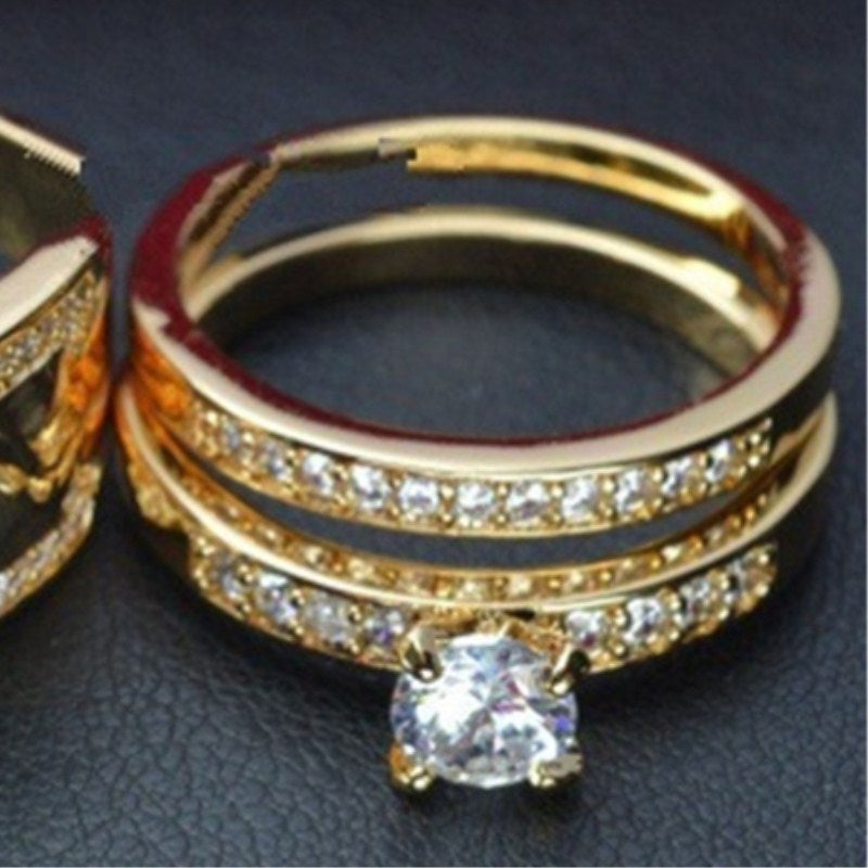 CC Rings For Women And Men Fashion Lovers' Set Ring Cubic Zirconia Yellow Gold Color Wedding Engagement Accessories CC2095
