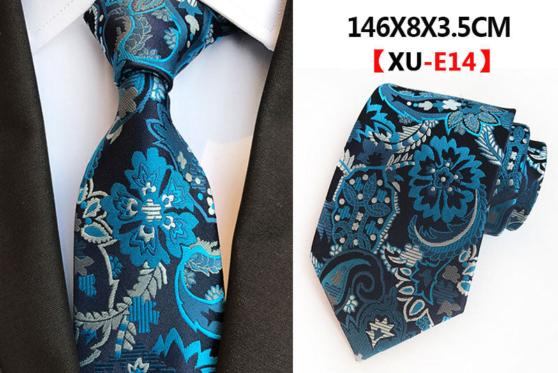Men&#39;s Fashion Tie 8cm Silk Classic Necktie Yellow Blue Plaid Striped Flower Ties Business Wedding Mans Neckwear Gift Accessories