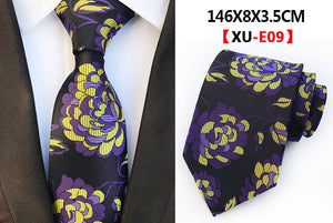 Men&#39;s Fashion Tie 8cm Silk Classic Necktie Yellow Blue Plaid Striped Flower Ties Business Wedding Mans Neckwear Gift Accessories