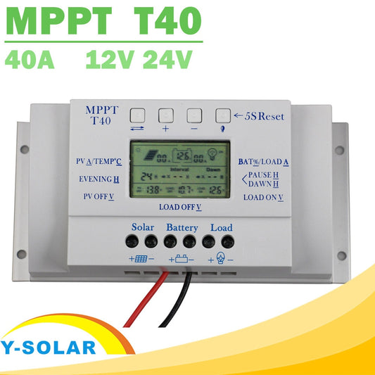 MPPT T40 40A Solar Charge Regulator 12V 24V Auto LCD Display Controller with Load Dual Timer Control for Street Light System