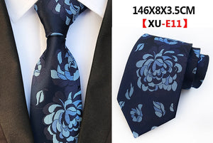 Men&#39;s Fashion Tie 8cm Silk Classic Necktie Yellow Blue Plaid Striped Flower Ties Business Wedding Mans Neckwear Gift Accessories