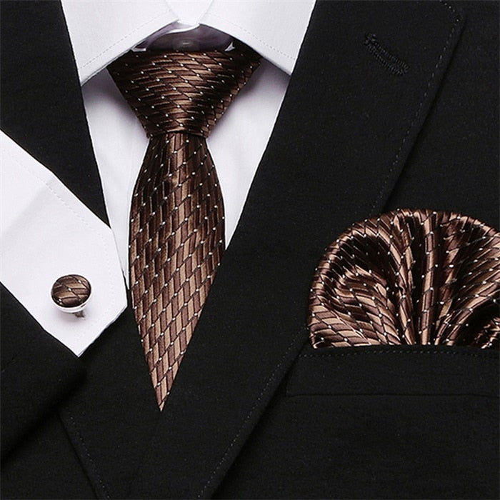 Men`s Tie Silk Red Plaid print Jacquard Woven Tie + Hanky + Cufflinks Sets For Formal Wedding Business Party Free Postage