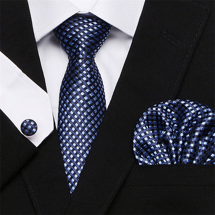 Men`s Tie Silk Red Plaid print Jacquard Woven Tie + Hanky + Cufflinks Sets For Formal Wedding Business Party Free Postage