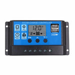 12V/24V HD LCD Display Auto Work Solar Charge Controller PWM Dual USB Output Solar Cell Panel Charger Regulator 10A/20A/30A