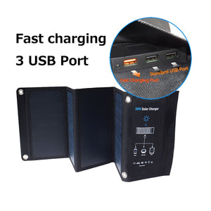 Fovigour 28W Solar Charger 3 USB Ports Foldable Portable Solar Phone Charger with SunPower Solar Panel for Smartphone