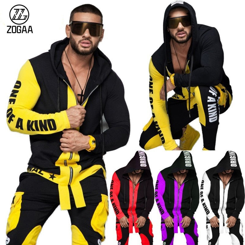 ZOGAA Hip Hop Men&#39;s Cool Hoodies Set 2 Piece Sweatsuit  Hooded Jacket and Pants Jogging Suit Tracksuits