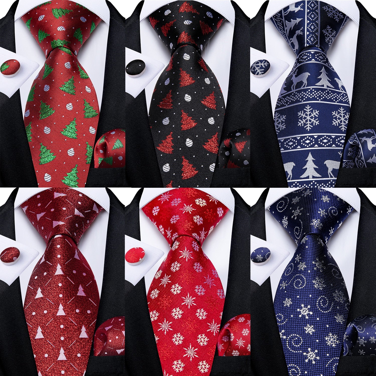 Mens Christmas Tie Set Red Blue 8cm Wide Silk Neck Tie Gift For Men Wedding Accessories